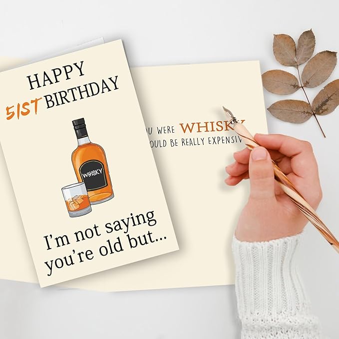 Funny 51st Birthday Card, Unique 51st Birthday Decorations for Men Women, Funny 51st Birthday Gifts for Him Her, Whiskey 51 Year Old Bday Card Gifts for Husband Wife