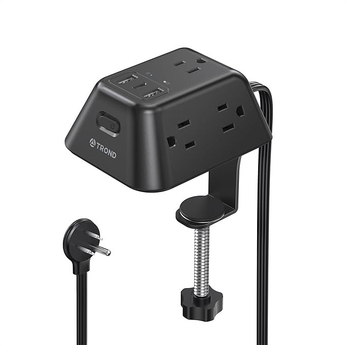 Desk Clamp Power Strip, Surge Protector with 5 AC Outlets and 3 USB Ports, Desk Mount Charging Station, Fit 1.97in Tabletop Edge Thick, 6FT Extension Cord, for Home Office Gaming Accessories
