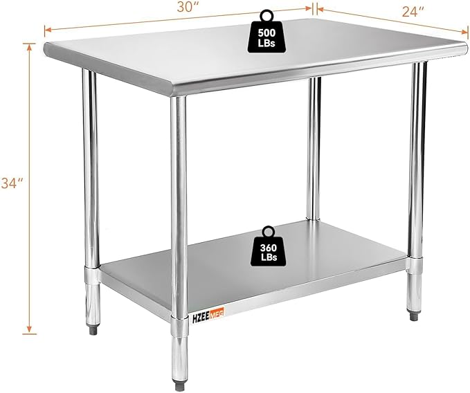 Stainless Steel Work Table for Prep & Work 24 x 30 Inches, Commercial Heavy Duty Kitchen Table with Undershelf for Restaurant, Home, Hotel, Kitchen Prep Tables