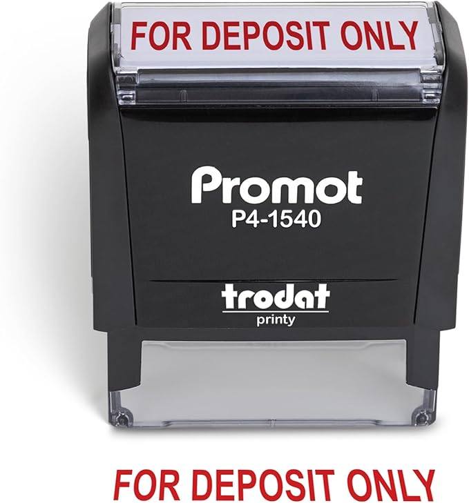 Promot for Deposit Only Self Inking Rubber Stamp - Refillable Office Stamps - Business, Bookkeeping, Ordering, Accounting, Work, Bank, Deposit Stamper - Red Ink