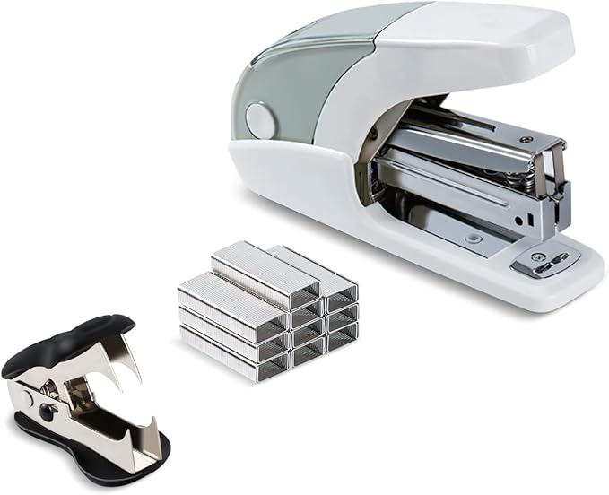 PAPERPAL Effortless Standard Stapler Set, 20 Sheet Capacity, Half Strip, Built-in Staples Storage, Holds 1/4" Staples, Includes 1000 Staples and A Staple Remover, Office, School & Personal Use, White