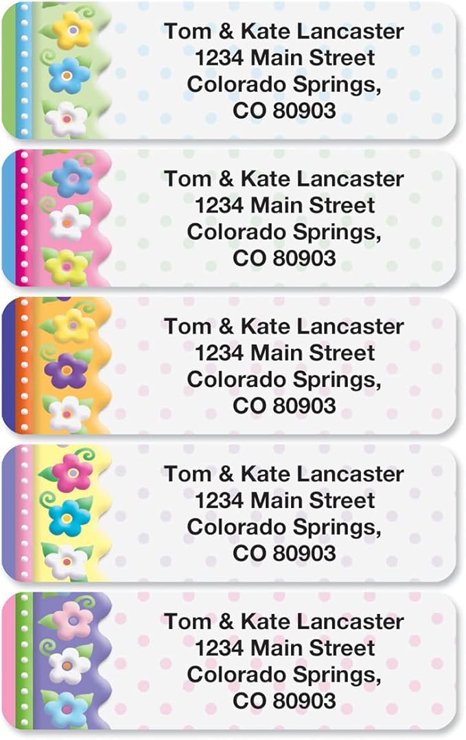 Colorful Images Frosting Flowers Rolled Personalized Return Address Mailing Labels with Dispenser, Customize with Name & Shipping Address, 500 ¾” x 2½” Self Adhesive, Easy Peel Label Roll