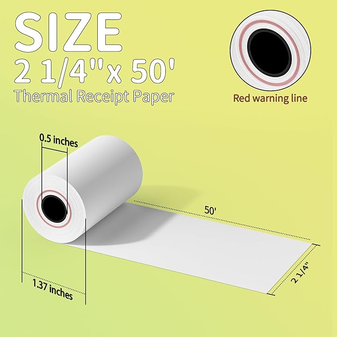 MPRT 50 Rolls 2 1/4" x 50' Thermal Paper, BPA Free Receipt Paper, 58mm Thermal Receipt Paper for Cash Register POS Printer Square Terminal Credit Card Machine