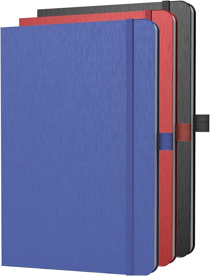 A5 Lined Journal Notebook, 7mm College Ruled Notepad, Journaling for Writing, Work, School, Travel and Note Taking, Hardcover 160 Pages (80 Sheets) 5.79 x 8.3 inches, 3 Pack (Black+Red+Blue)