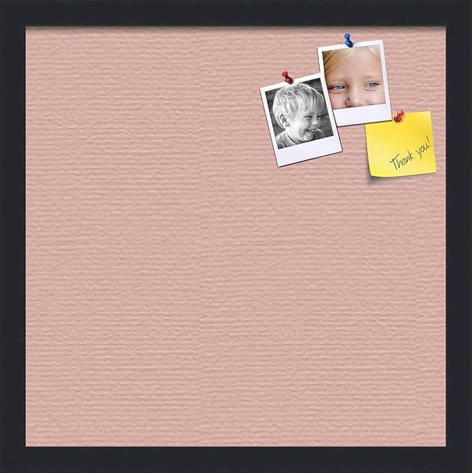 PinPix 16x16 Inch Cork Bulletin Board. This Decorative Framed Pin Board Comes with Pink Pastel Design and a Satin Black Frame. Ideal for Home Office Decor or Message Board (PinPix-1813)