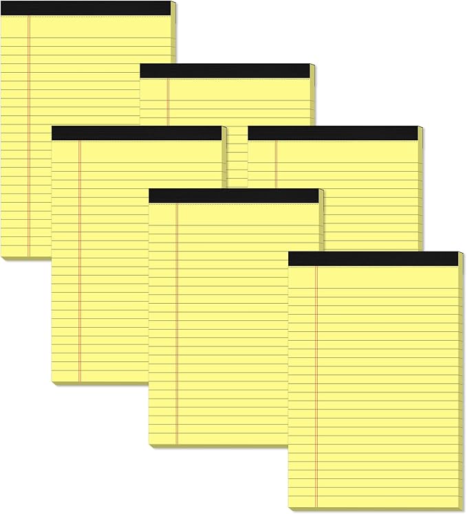 Yellow Note Pads 5x8 Small Legal Pads College Ruled Notepad for Office 6 Pack Yellow Writing Pads 5x8 Narrow Ruled Paper Pads 25 Lines 80 GSM Paper Tablets 5x8" Lined Notepads With 30 Sheets Per Pad