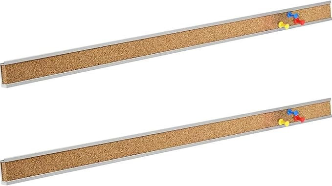 Corksidol Bulletin Bar Strip, Cork Board, Cork Strips, 36" x 1", Classroom, Office, Walls, Cubicle, Aluminum Frame,2 Pack, Silver