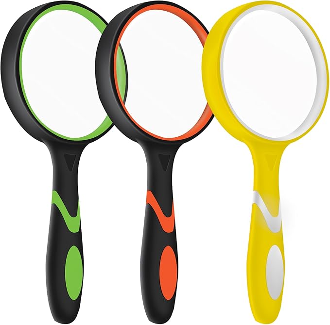 3 Pack Magnifying Glass for Kids, 10X 75mm Magnifying Glass with Non-Slip Rubber Handle, Suitable for Reading Newspapers,Insects,Suitable for Seniors and Kids