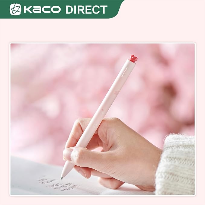 Kaco FIRST Gel Pens Cute Stationery, Pack of 2 Pieces Heart Pen Set with Extra 4 Black Refills (2 Pink)