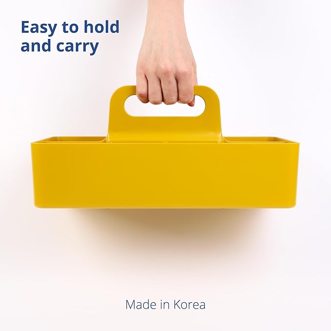 BLUE GINKGO Stackable Organizer Caddy – Korean-Made Portable Tote for Bathroom, Office, Crafts, or School Supplies (Long Rectangle, Yellow)