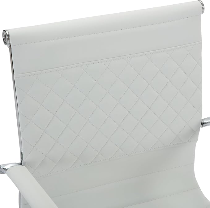 Office Guest Chairs Reception Chairs Waiting Room Chairs Set of 2 Conference Room Chair with Mid Back, Modern PU Leather Desk Chair, White