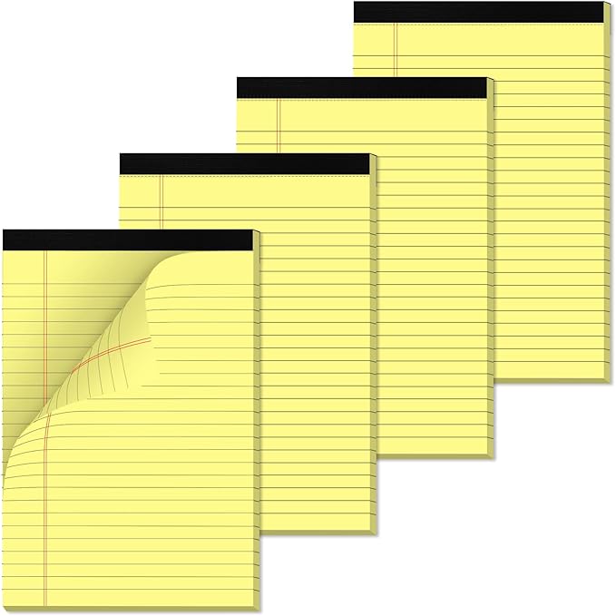 4 Pack Note Pads 5 x 8 Inch Yellow Legal Pads 5" x 8" College Ruled Writing Pads 80gsm Recycled Yellow Paper Notepad Small Legal Pads Perforated Pads of Paper 30 Sheets for To-Do Lists, Study, Office