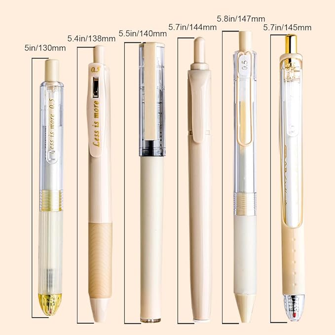 6 Count Pastel Gel Ink Pen Set,Cute Note Taking 0.5mm Fine Point Retractable 5 Count Black Ink Pens with 1 Count Highlighter for Writing, Journaling, School, Office (Off White)