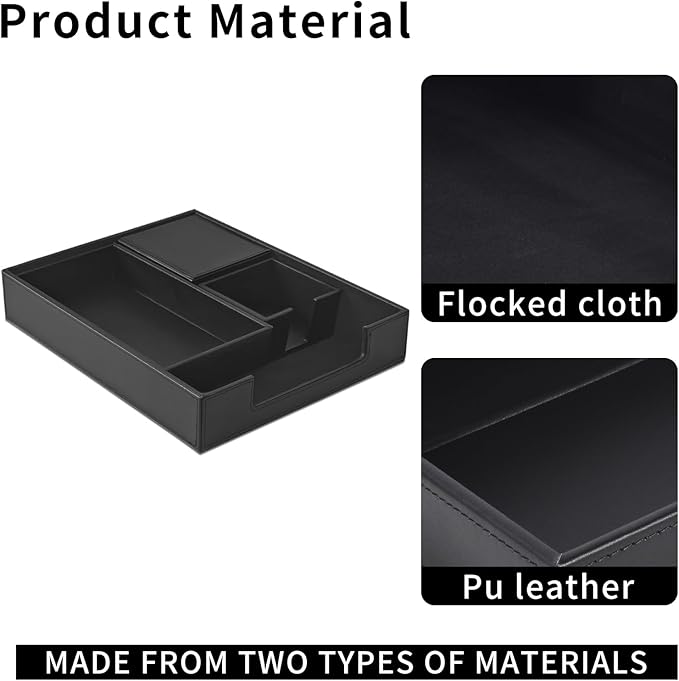 4 Pack Leather Office Supplies/Desk Organizer for Letter Paper Tray,Sticky Note Holder,Pen Cup,Stackable Small Letter Mail Sorter Tray,Workspace Decor for Women Men (Black, 4-piece set)