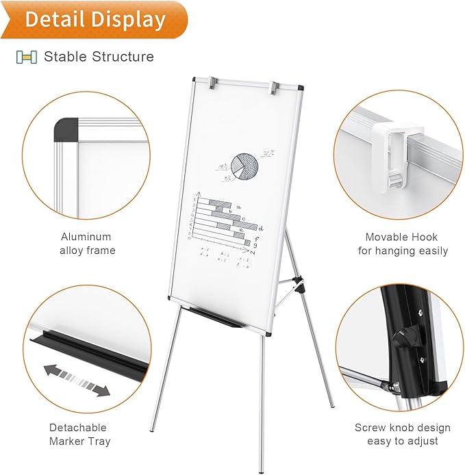 VIZ-PRO Whiteboard Easel, 36 x 24 Inches, Portable Dry Erase Board Height Adjustable for School Office and Home