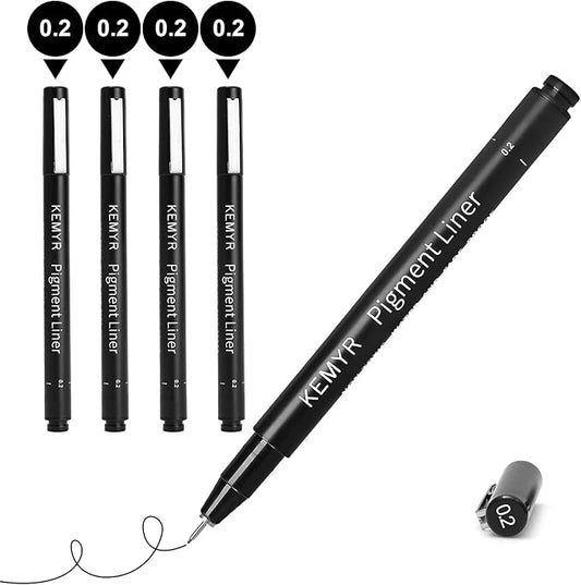 4 Micro Fine liner Drawing Art Pens Calligraphy Pens: 0.2mm Size Black Art supplies Waterproof Archival Black Ink Markers For Artists,Use for Professional Watercolor,Sketching