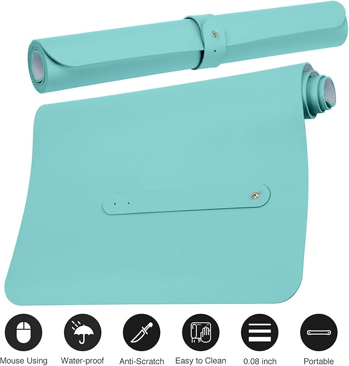 Boutilon Leather Mouse Pad,Extended Desk Pad for Keyboard and Mouse Non-Slip Study Desk Writing Pad Desktop Protector for Home Office Accessories,35"x 17"(L-Bright Blue)
