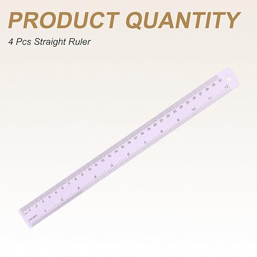 HARFINGTON 4pcs Metal Straight Ruler 30cm Metric SAE Aluminum Alloy Measuring Rulers Scale Tool with Hole for Measure Study Reading Classroom Office, Purple