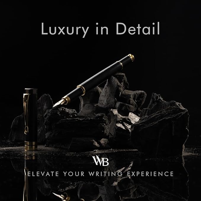 Wordsworth & Black Fountain Pen Set, Luxury Bamboo Wood - Fine Nib, Gift Case; Includes 6 Ink Cartridges, Ink Refill Converter -Journaling, Calligraphy; Drawing, Smooth Writing [Black Wood]