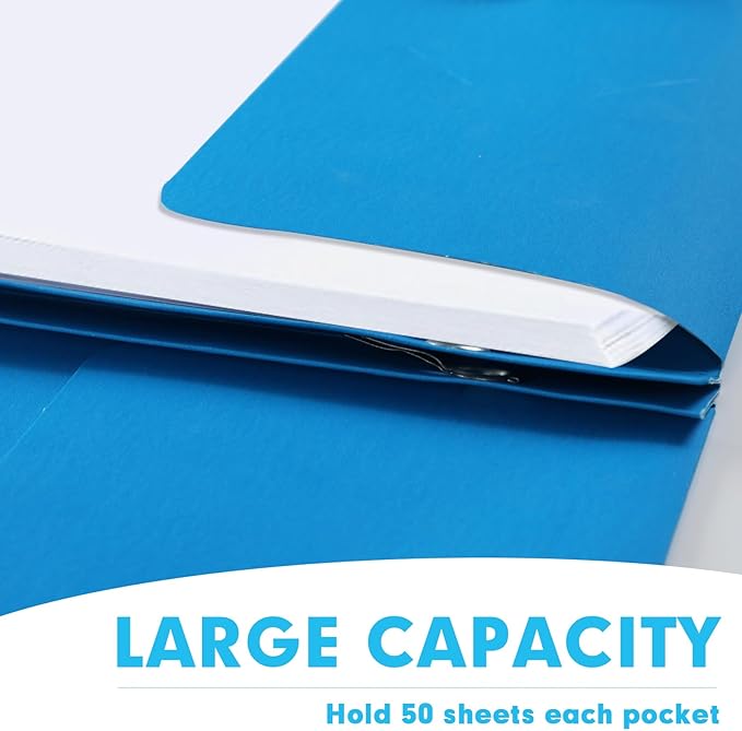 Two Pocket Folders, RAZCC 75 Pack Two Pocket Folders with Prongs, 3 Prong Folders Fit Letter Size Paper, Pocket File Folders for School Office Home Business, Blue
