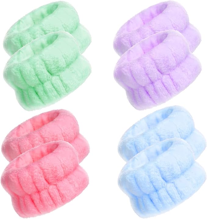 Chuangdi 4 Pairs Wrist Bands for Washing Face Wrist Spa Microfiber Wash Towel Band Scrunchies Absorbent Wristbands Sweatband for Women Prevent Liquid from Spilling