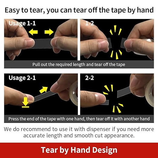 6 Rolls Transparent Tape Refills, Clear Tape, Hand Tearable, 3/4 x 1000 Inches, Glossy Gift Wrapping Tape for Dispenser, Office, School, Home