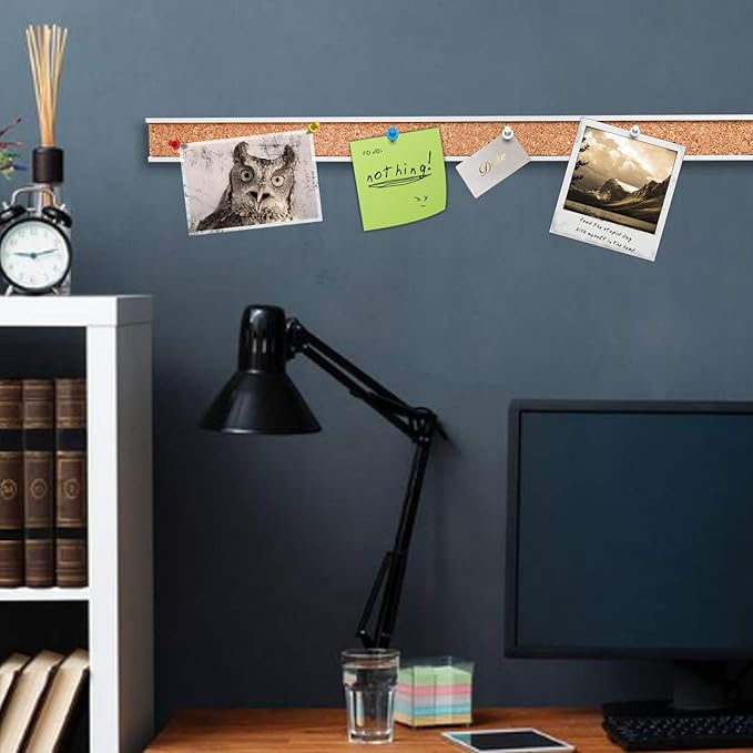 Corksidol Bulletin Bar Strip, Cork Board, Cork Strips, 36" x 1", Classroom, Office, Walls, Cubicle, Aluminum Frame,2 Pack, Silver