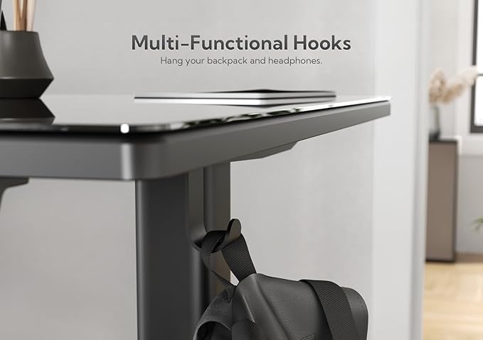 Glass Standing Desk, Electric Standing Desk Adjustable Height, 48 Inch Adjustable Stand Up Desk, Quick Install Home Office Computer Desk, Black
