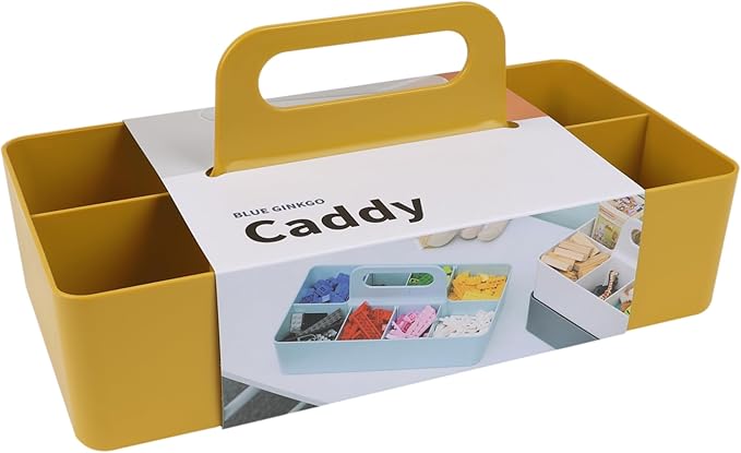 BLUE GINKGO Stackable Organizer Caddy – Korean-Made Portable Tote for Bathroom, Office, Crafts, or School Supplies (Long Rectangle, Yellow)