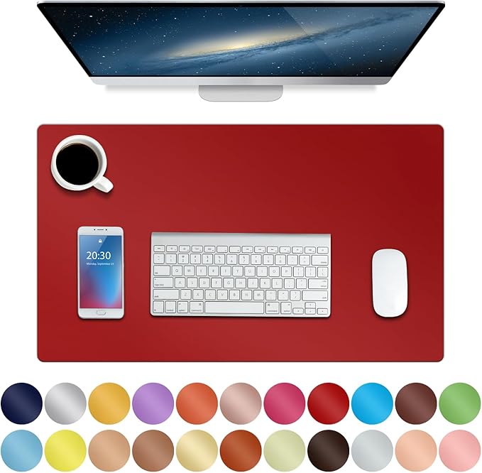 ‎Boutilon Leather Desk Pad 24"x 14" Non-Slip Mouse Pad,Office Desk Mat,Waterprooft PU Leather Desk Blotter,Desk Pad Protector,Desk Writing Pad for Home Office Decor (S-Red)
