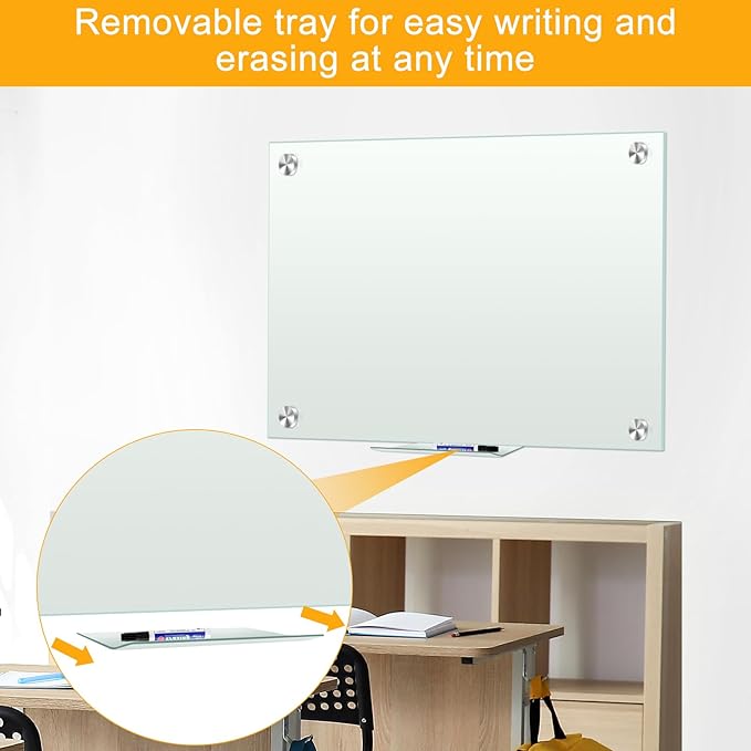 H-Qprobd Glass White Board for Wall Dry Erase Board 48" x 32" (2pcs) Magnetic Presentation Whiteboard for Home, Office and School