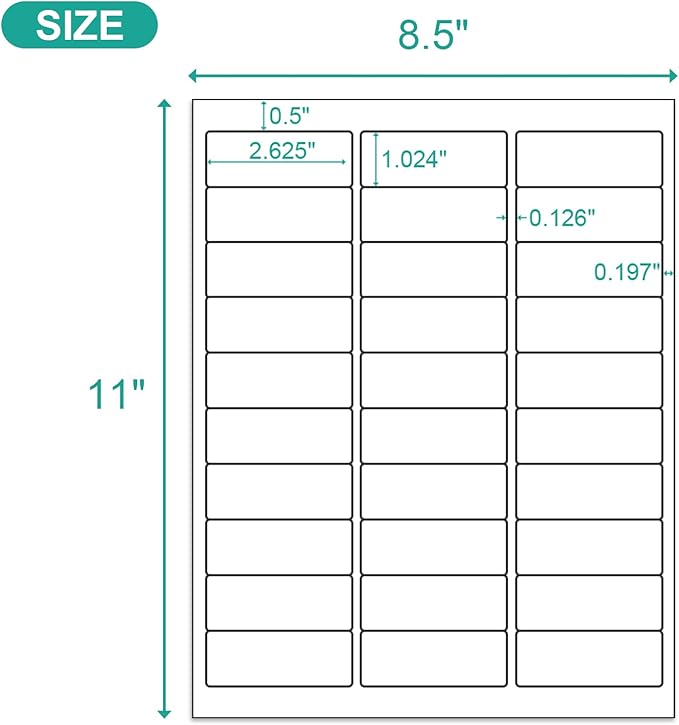 MFLABEL Address Labels, 1" x2-5/8 Mailing Labels, 30-UP White Shipping Labels for Inkjet or Laser Printer, 3000 Sticker Labels (100 Sheets), 30 Labels per Sheet