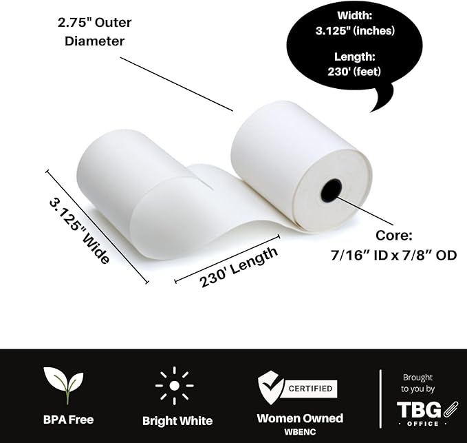 3 1/8” x 230' Thermal Paper Rolls - BPA FREE – MADE IN USA - Receipt paper rolls – Point of Sale Cash Register - Thermal printer paper - Credit Card Paper - for POS systems (1 Case - 30 Rolls)