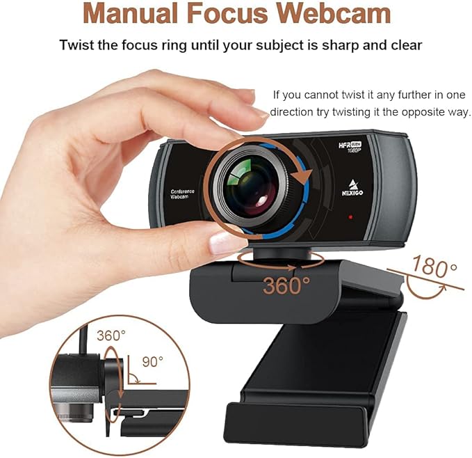 NexiGo N980P 1080P 60FPS Webcam with Microphone and Software Control, USB Computer Camera, Built-in Dual Noise Reduction Mics, 120° Wide-Angle for Zoom/Skype/FaceTime/Teams, PC Mac Laptop Desktop