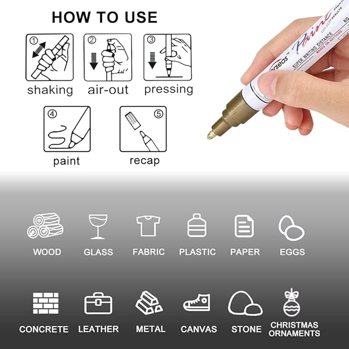Overseas Permanent Paint Markers Pens - 3 Pack Silver Oil Based Paint Pens, Medium Tip, Quick Drying and Waterproof Marker Pen for Metal, Rock, Wood, Fabric, Plastic, Canvas, Mugs, Stone, Glass