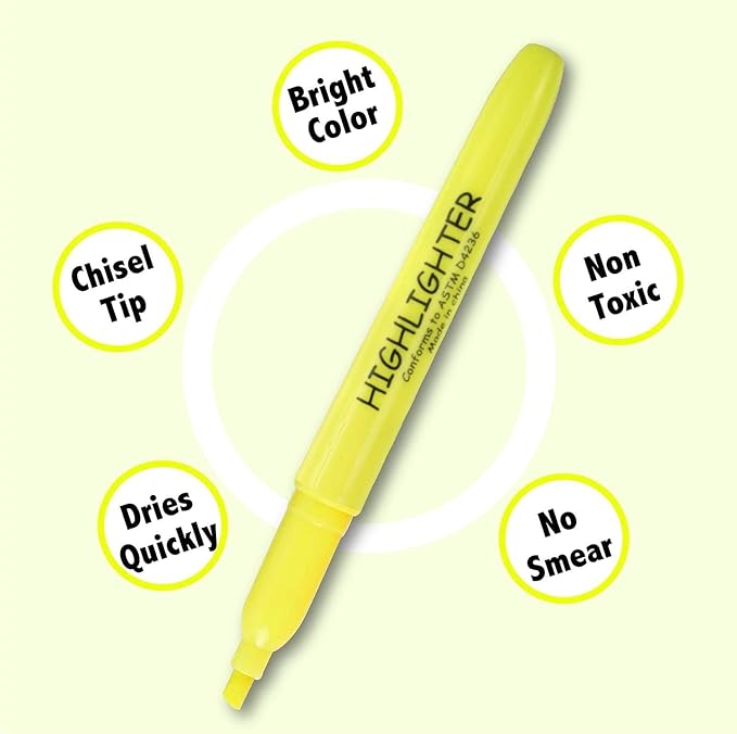 Trail maker 100 Packs of Bulk Yellow Highlighters in Bulk | Bright Wholesale Highlighters for Classrooms, School Kids, Teachers, Office Supplies