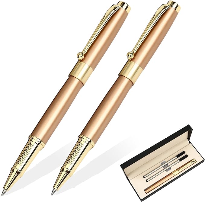 YIVONKA Ballpoint Pen Black Refill,Luxury Ballpoint Line width 0.5mm,Best Ball Pen Gift Set for Men & Women Professional Executive,Office,Nice BallPens Classy Gift Box (2 Rose Gold)