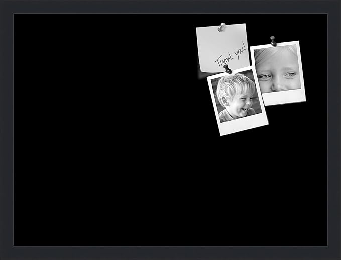 PinPix 23x17 Inch Cork Bulletin Board. This Decorative Framed Pin Board Comes with Solid Black Design and a Satin Black Frame. Ideal for Home Office Decor or Message Board (PinPix-622)