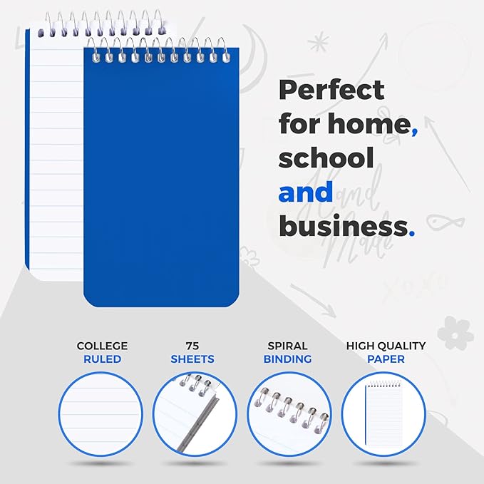 Small Notebooks, Spiral Notepads 3x5 - (Bulk Pack of 25) Pocket Notebook, Memo Pads For Home, Office, College, School - Lined College Ruled Paper - 5 Colored Notebooks, 75 Sheets Per Notebook