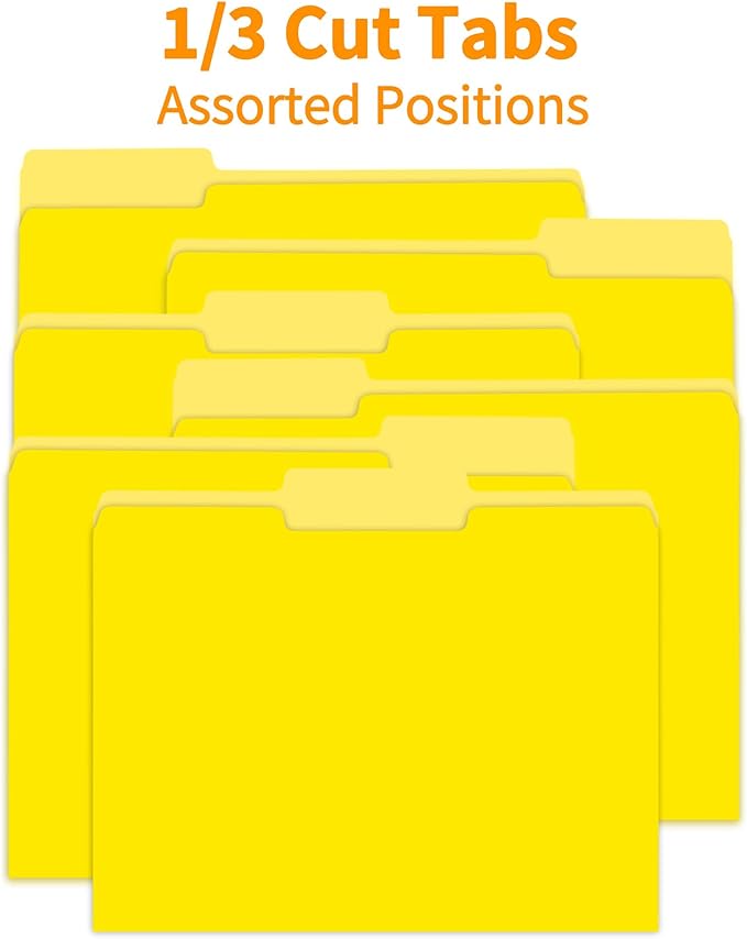 Yellow File Folder,1/3-Cut Tabs,File Folder Letter Size,8.5x11 File Folders for Office,School and Home,Organizer Folder(36 Packs)