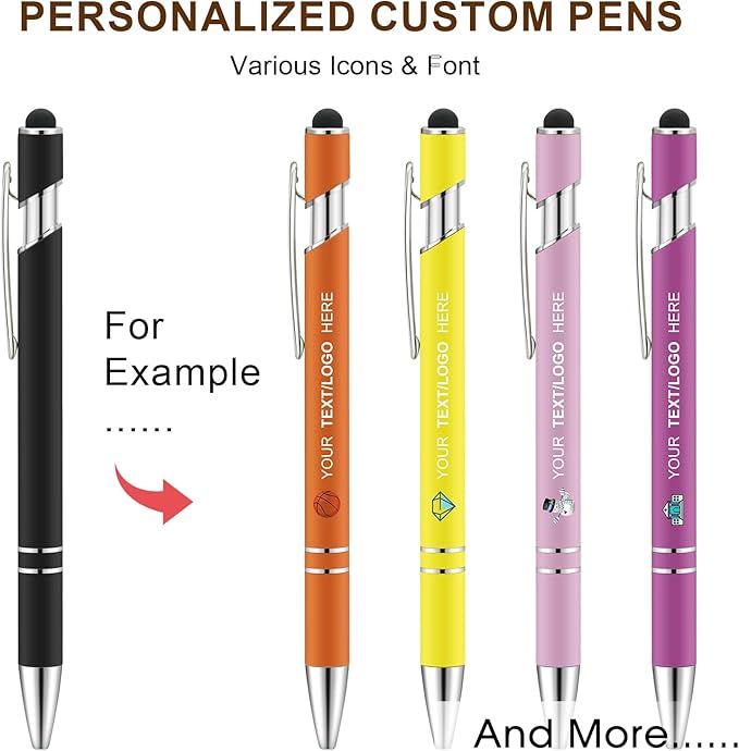 Personalized Pens 50pcs with Stylus Custom Ballpoint Pens in Bulk Engraved with Logo Text Personalized Bulk Black Ink for Office College Business