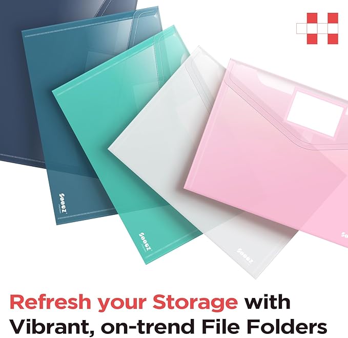 Sooez 10Pack Envelopes, Clear Folders for Documents, Trendy Colors, Super Heavyweight Plastic Document Holders, Storage Pouches, File Envelopes for School & Office Supplies