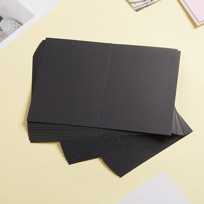 50 Pack Blank Cards Folded Cardstock Thank You Blank Greeting Cards for Invitations, Wedding, Greeting Cards, All Occasion DIY (Black, 3x5)
