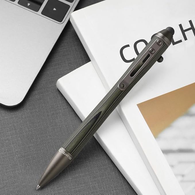Cool Hand 5.7'' Bolt Action Pens, EDC Ballpoint Ink Refillable, Stylus for Touch Screen, G10 Body w/Pocket Clip, Ergonomic Grip, with a Free Refill, 5374-G