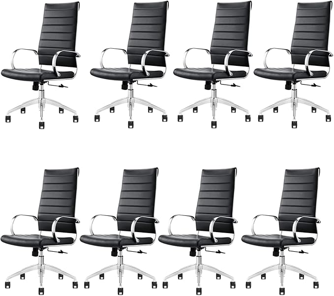 Ribbed Desk Chair - Lumbar Support, Modern Style Executive Chair for Home and Office - 360 Swivel Rolling Wheels - Aluminum Chrome Frame & Base (Black & Chrome High Back, Pack of 25)