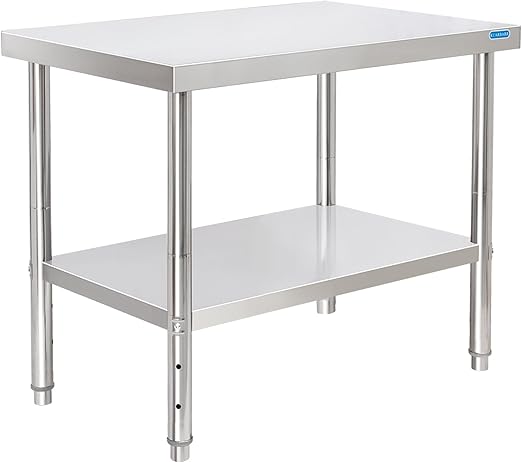 Stainless Steel Table for Prep & Work with Undershelf 24 x 36 Inches NSF Metal Commercial Kitchen Prep Table with Adjustable Under Shelf Worktable for Restaurant Home Outdoor