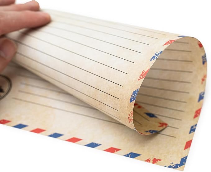 50 Pack Airmail Paper - Airmail Writing Paper - Blue Air mail Paper for Letter Writing, Invitations, Love Letters, Military Correspondence, Christmas letters, Vintage Letters - Size 8.5 x 11 inch