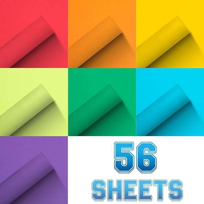 Colored Cardstock 8.5 in x 11 in,56 Sheet Classic Rainbow Index Paper 300 GSM/110 LB HeavyWeight Card Stock Set of 7 Colors for Cutting DIY Kids Art Craft