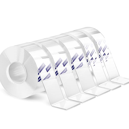 Nano Tape Adhesive Reusable,Double Sided Mounting Tape Heavy Duty Removable,Picture Hanging Strips Poster Putty,Clear Thick Gel Sticky Tack Wall Glue for Hangers,Photo(9.85 FT-5 Pack)