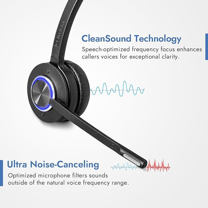 Leitner LH575 2-in-1 Wireless Office Headset with Mic - Computer & Telephone Headset (DECT Headset, not Bluetooth) - 5 Year Warranty - Phone Headsets for Office Phones